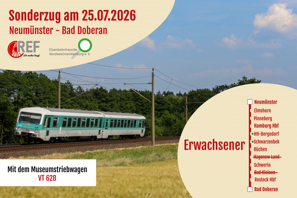 Fahrkarte Neumünster – Bad Doberan (Erwachsener) am 25. Juli 2026