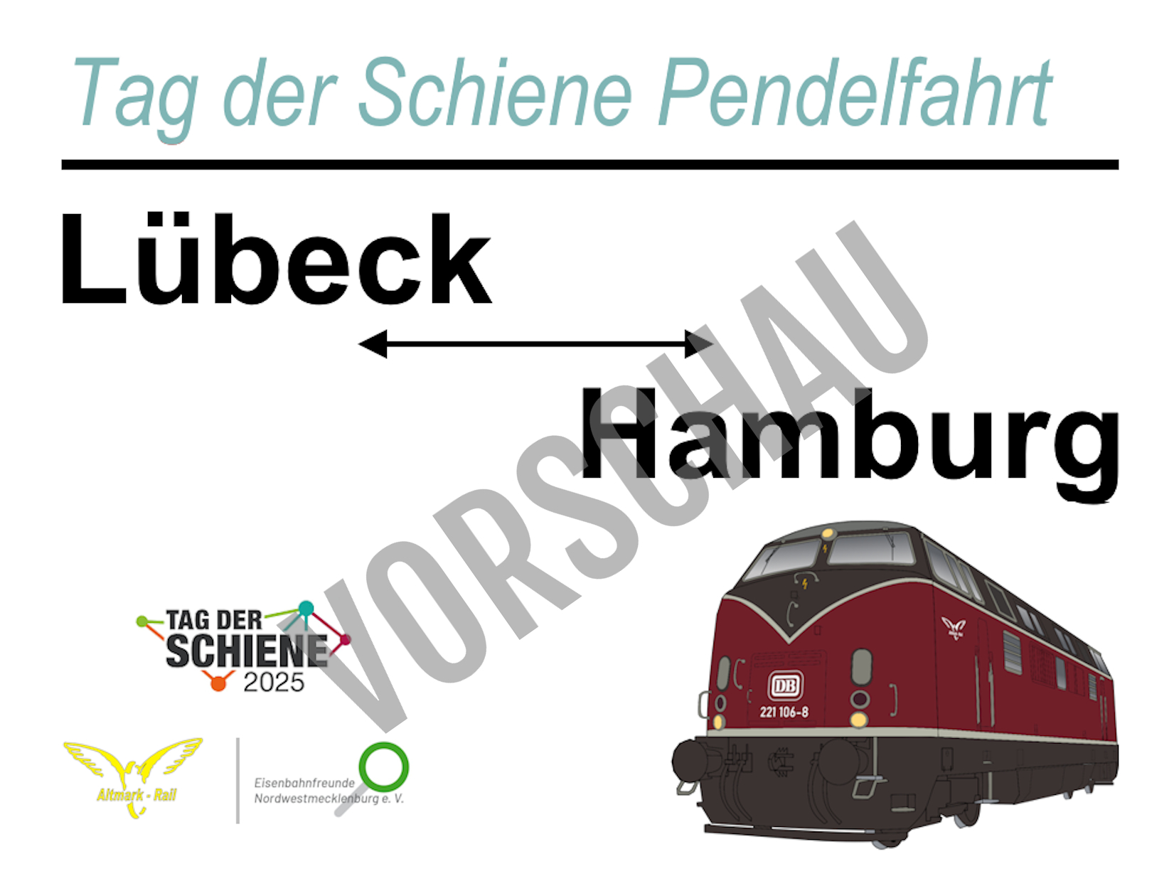 Zuglaufschild Lübeck - Hamburg Tag der Schiene 2025