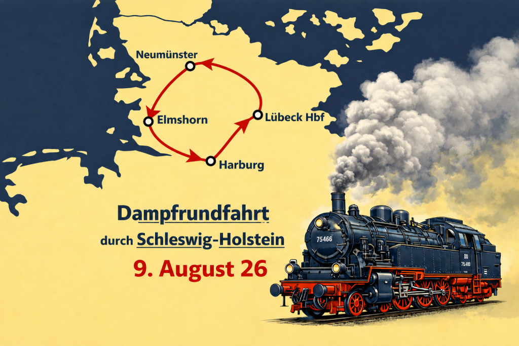 Dampfrundfahrt durch Schleswig-Holstein am  Sonntag 9. August 2026