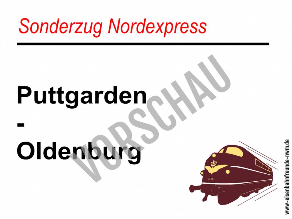 Zuglaufschild Puttgarden – Oldenburg