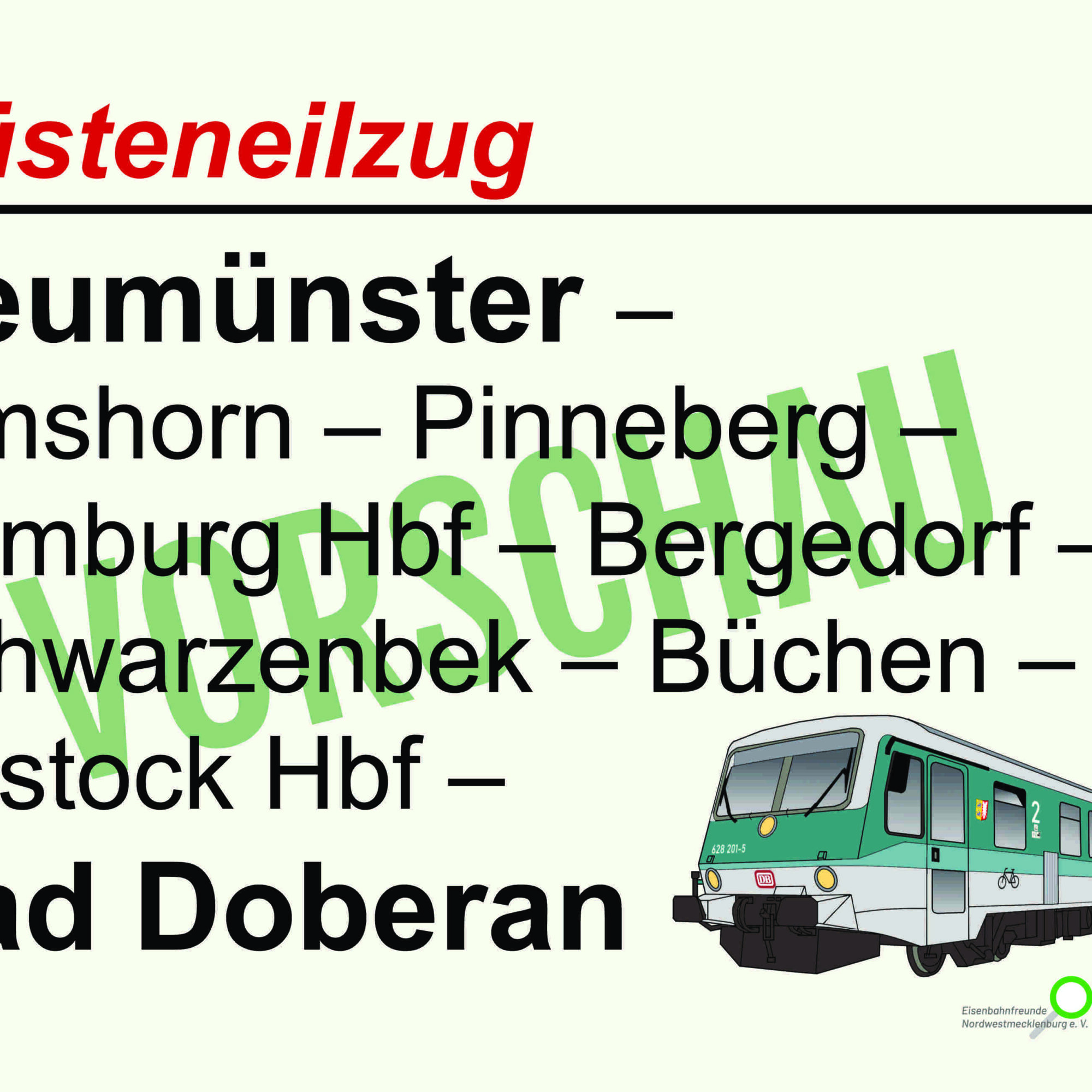 Zuglaufschild Neumünster-Bad Doberan 25.07.2026