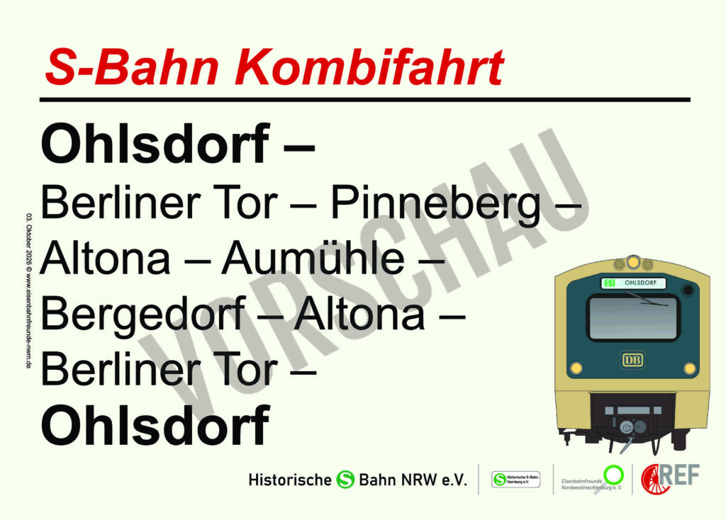 Zuglaufschild S-Bahn Kombifahrt 03.10.2026